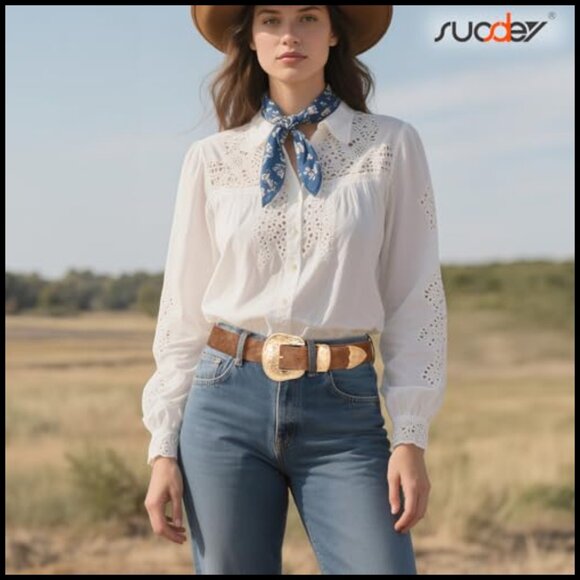 Vintage Western Belt Faux Leather Floral Buckle Adjustable Country Style main image 5